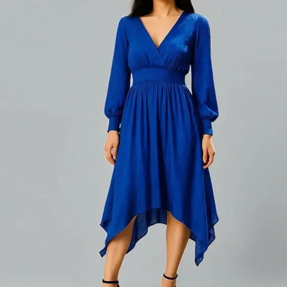 Michael Michael Kors Asymmetrical Silky Dress – Cobalt Blue - MED